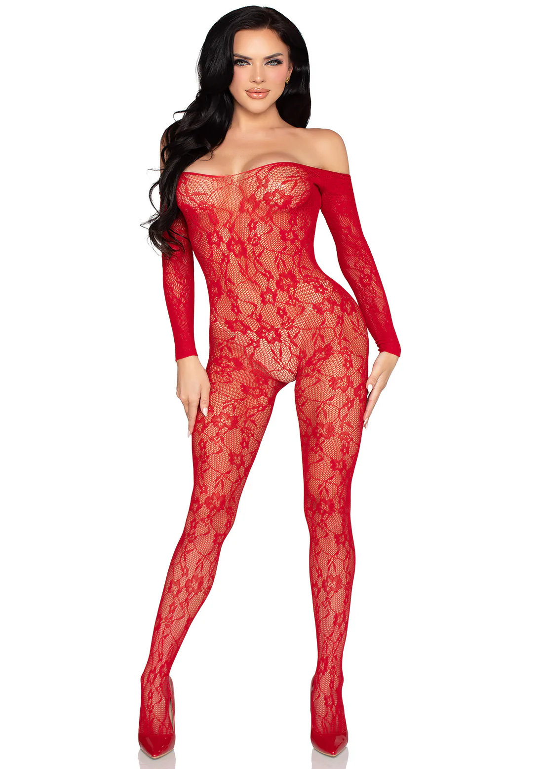 Lace Lingerie Bodystocking   red
